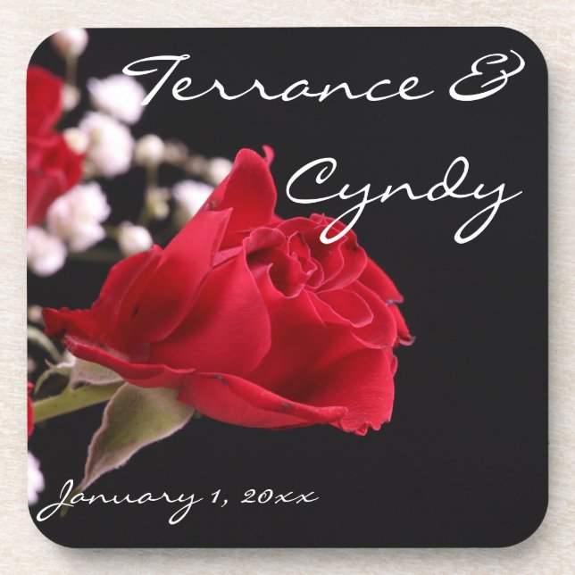 Red Rose Bouquet Personal Wedding Coaster (Front)