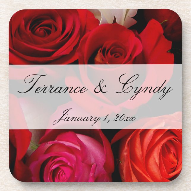 Red Rose Bouquet Personal Wedding Coaster (Front)