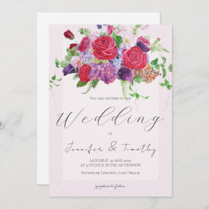 red rose bouquet watercolour wedding invitation 2