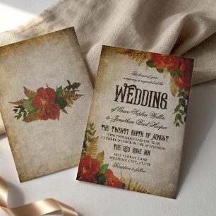 Red Rose Bouquets Vintage Wedding Invitation