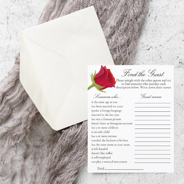 Red rose Bridal Shower Find the Guest Game (Creator Uploaded)