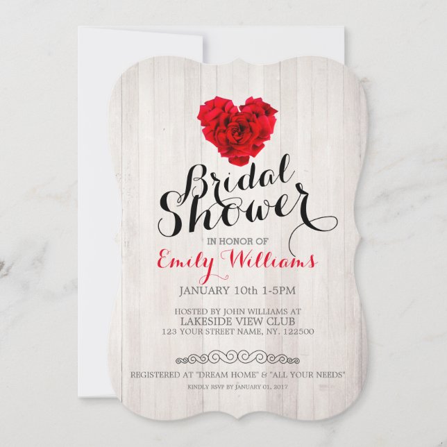 Red rose bridal shower invitation (Front)