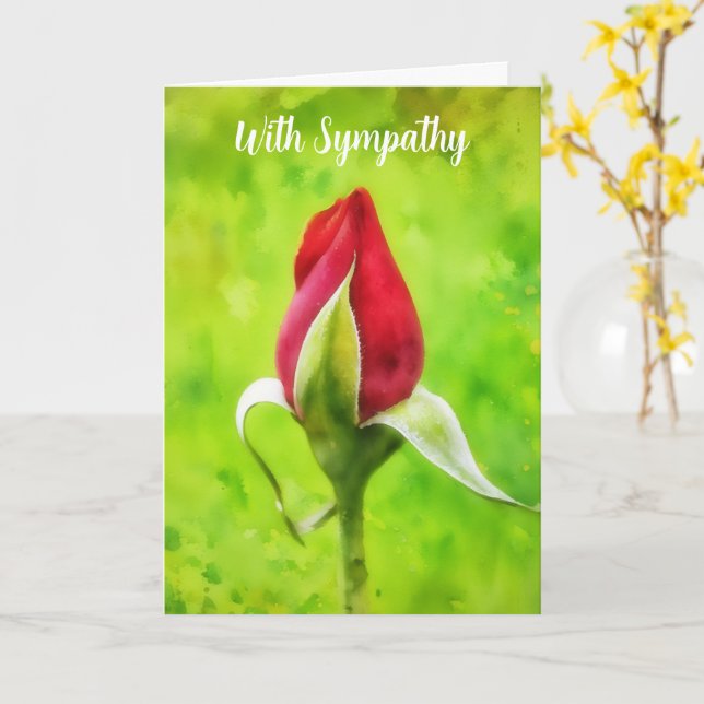 Red Rose Bud Art Sympathy Card (Yellow Flower)
