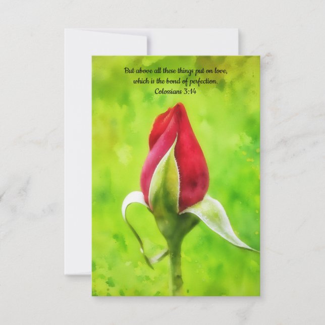 Red Rose Bud Flower Art Faith Note Card (Front)