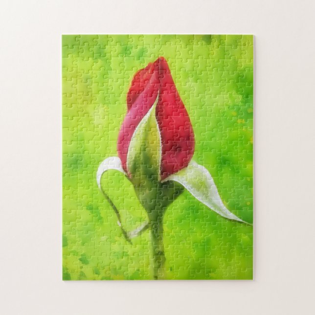 Red Rose Bud Flower Floral Art Puzzle (Vertical)