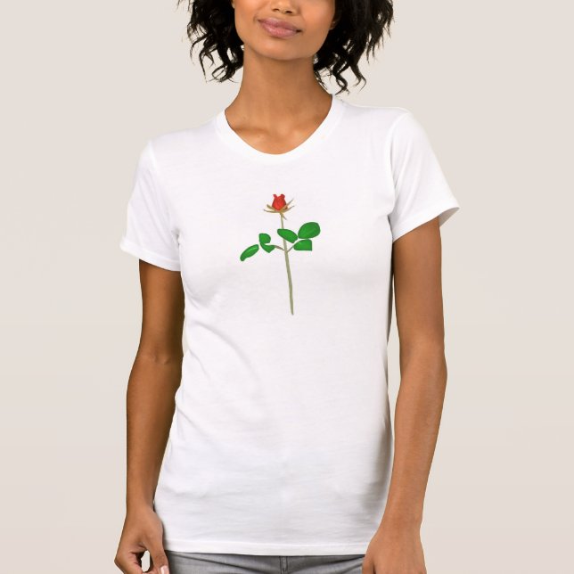 Red Rose Bud on Stem T-Shirt (Front)