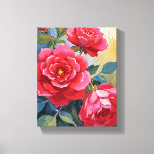 Red Rose Bush   Watercolor Floral Painting Canvas Print