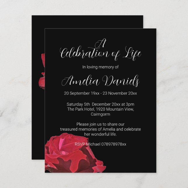 Red Rose Celebration of Life Card (Front/Back)