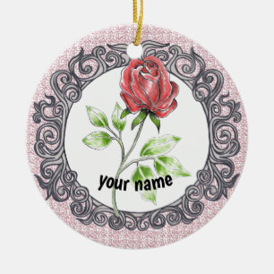 Red rose  ceramic tree decoration