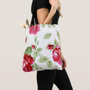 Red rose classic print, bridesmaid thank you tote bag