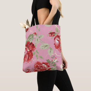 Red rose classic print, bridesmaid thank you tote bag