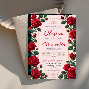 Red Rose Classic Romantic Elegant Floral  Acrylic Invitations