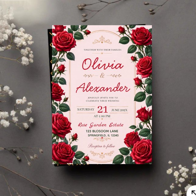 Red Rose Classic Romantic Elegant Floral  Invitation (Creator Uploaded)