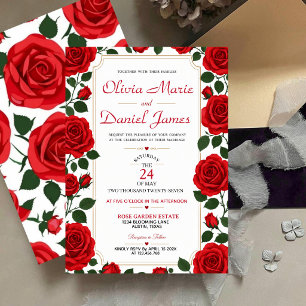 Red Rose Classic Rose Garden Elegant Floral Invitation