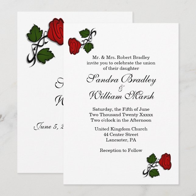 Red Rose Classic Wedding Invitation (Front/Back)