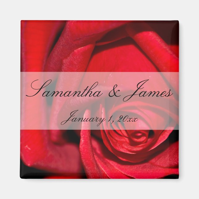 Red Rose Close Up Personal Wedding Magnet (Front)