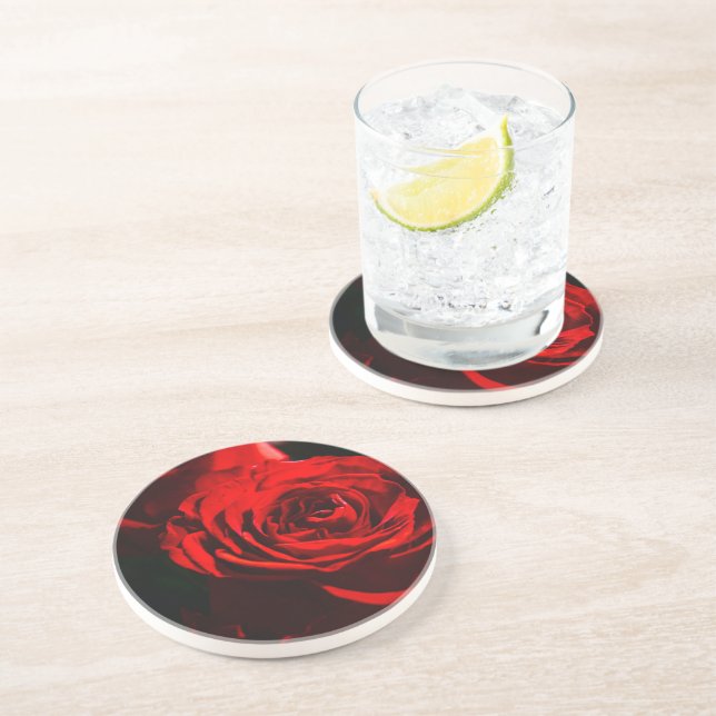 Red Rose Close Up Photo Coaster (Side)
