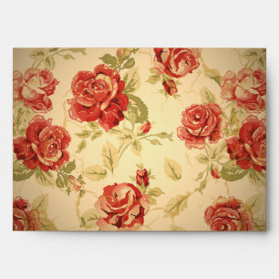Red rose, cream, tan antique floral envelope