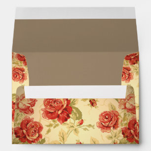 Red rose, cream, tan antique floral envelope
