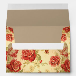 Red rose, cream, tan antique floral envelope