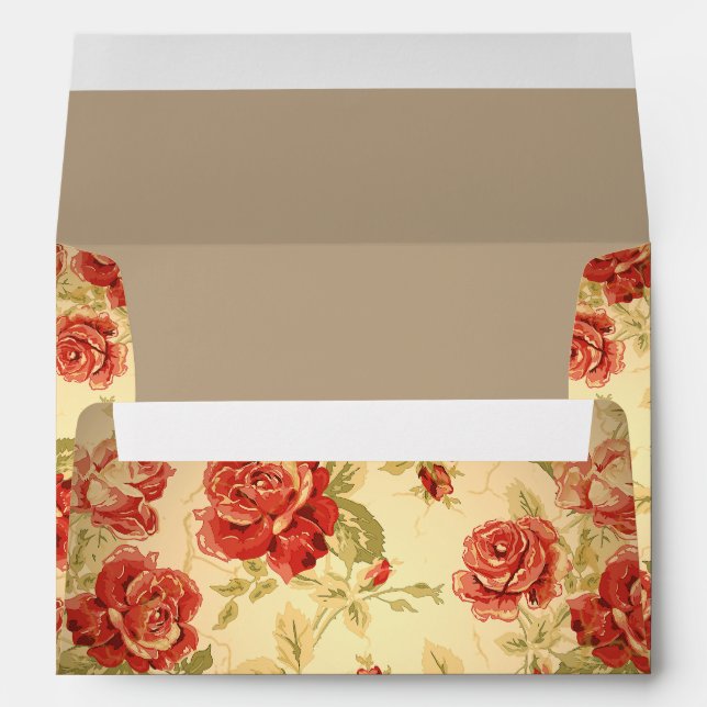Red rose, cream, tan antique floral envelope (Back (Bottom))