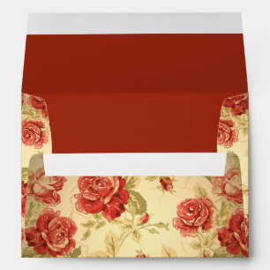 Red rose, cream, tan antique floral envelope