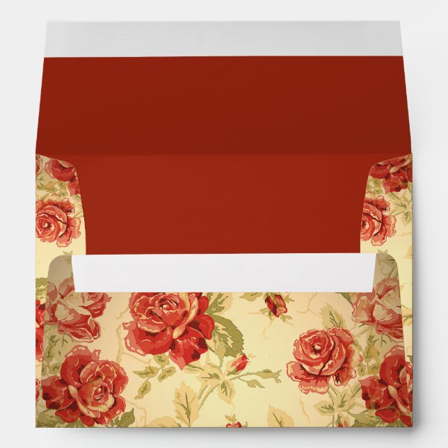 Red rose, cream, tan antique floral envelope (Back (Bottom))