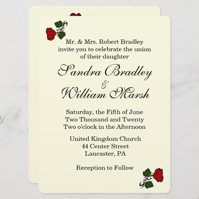 Red Rose Cream Wedding Invitation (Front/Back)