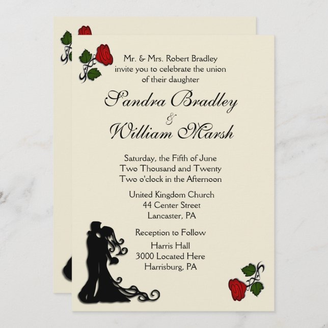 Red Rose Cream Wedding Invitation (Front/Back)