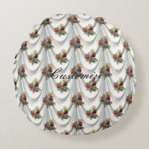 Red rose curtain Thunder_Cove Round Cushion