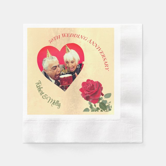 Red Rose custom Anniversary  Napkin (Front)