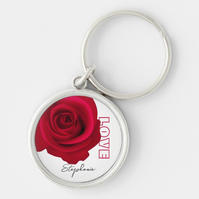 Red Rose | Custom Name Valentine's Day Gift  Key Ring (Front)