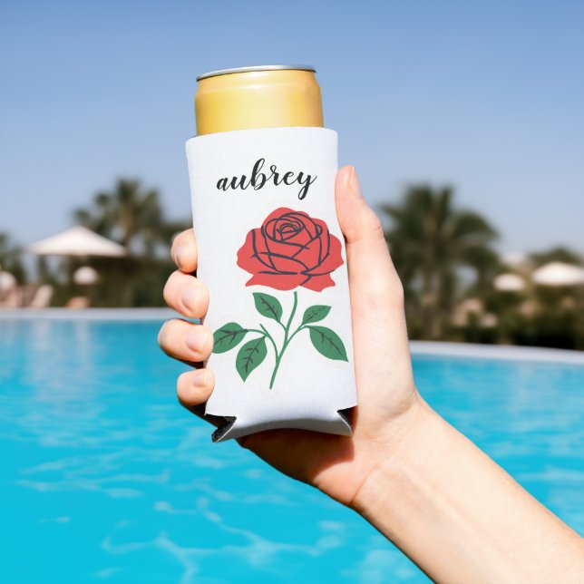 Red Rose Customisable Name  Seltzer Can Cooler (In Situ Pool)
