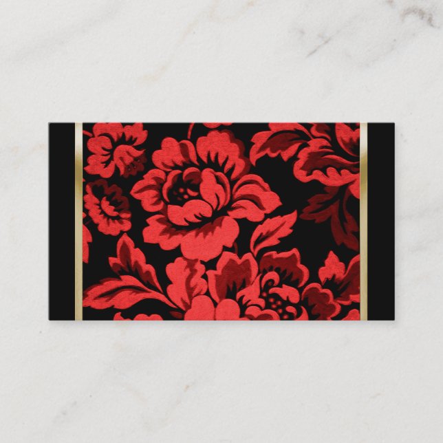 Red Rose Damask Business Card (Front)