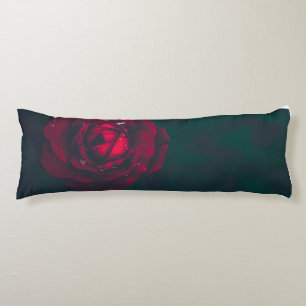 Red Rose Dark Teal Bolster Pillow Gothic Flora