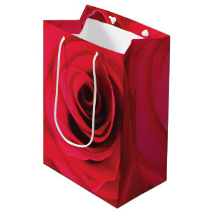 Red rose detail, abstract floral swirl medium gift bag