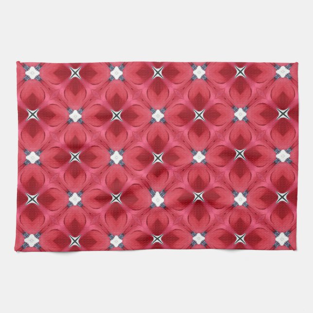 Red Rose Diamond Geometric Pattern Tea Towel (Horizontal)