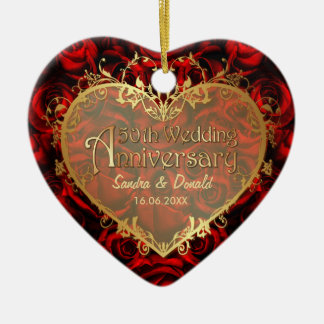 Red Rose Elegance - 50th Anniversary Ceramic Tree Decoration