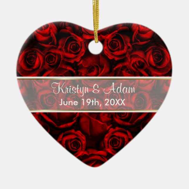 Red Rose Elegance - Customise Ceramic Tree Decoration (Front)