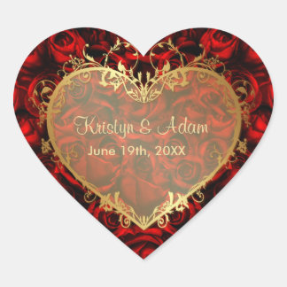 Red Rose Elegance - Gold Heart Sticker