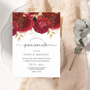 Red Rose Elegant Quinceanera Party Invitation