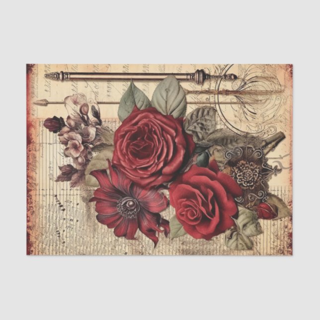 Red Rose Ephemera Tissue Paper (Front)