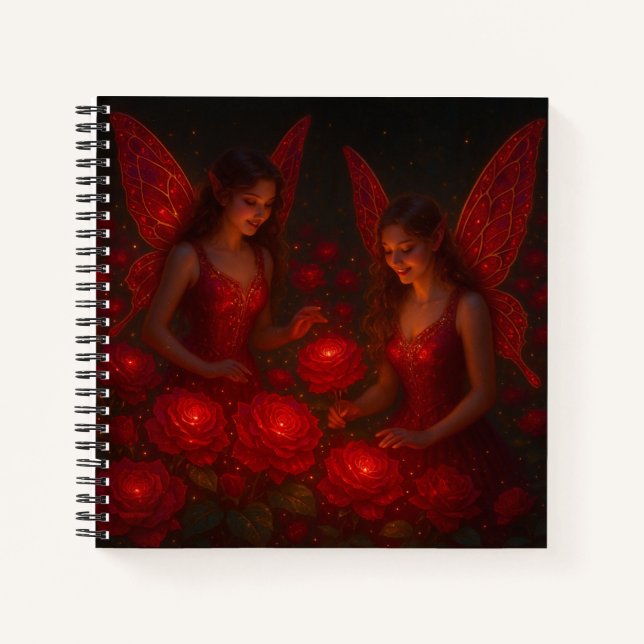 Red Rose Fairy Romantic Fantasy Love Notebook (Front)