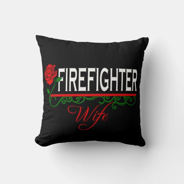 Red Rose Firefighter Wife Decor Pillow (Front)