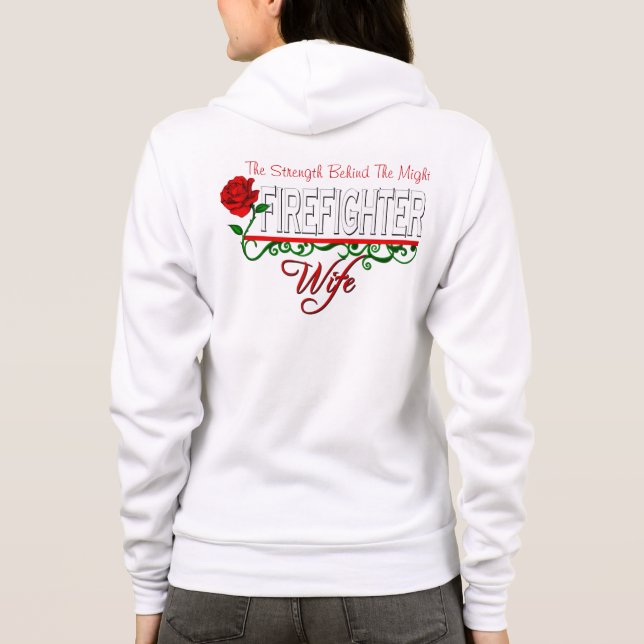 Red Rose FIREFIGHTER WIFE Zip Fleece Sweatshirt (Back)