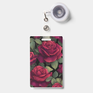 Red Rose Floral Badge. ID Badge