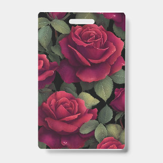 Red Rose Floral Badge. ID Badge