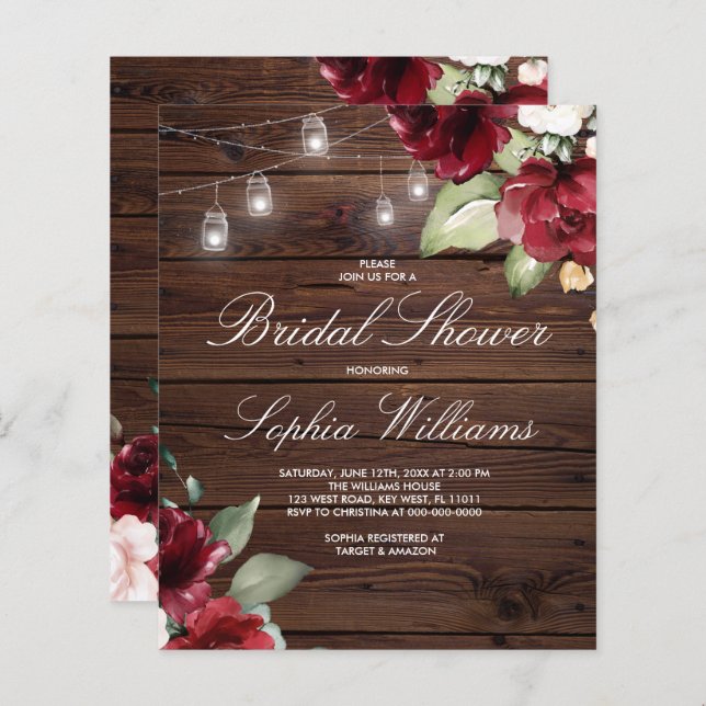 Red Rose Floral Bridal Shower Invitation (Front/Back)