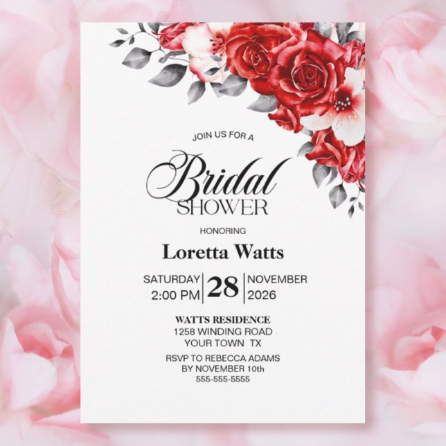 Red Rose Floral Bridal Shower Invitation (Creator Uploaded)