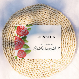 Red Rose Floral Bridesmaid proposal card